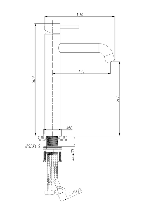 50431GM Gun Metal Tall Basin Mixer