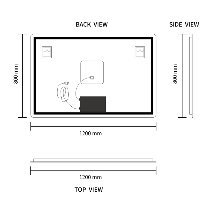 LED Mirror 1200x800 Rectangular Frameless Touch Backlit LED Mirror MR1-12080