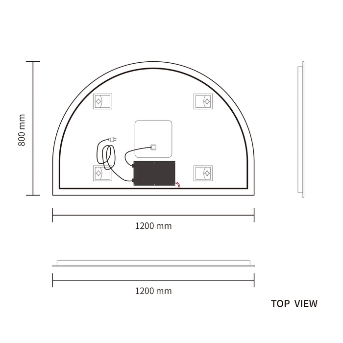 LED Mirror 1200x800 Arched Frameless Touch Backlit LED Mirror MR4-12080