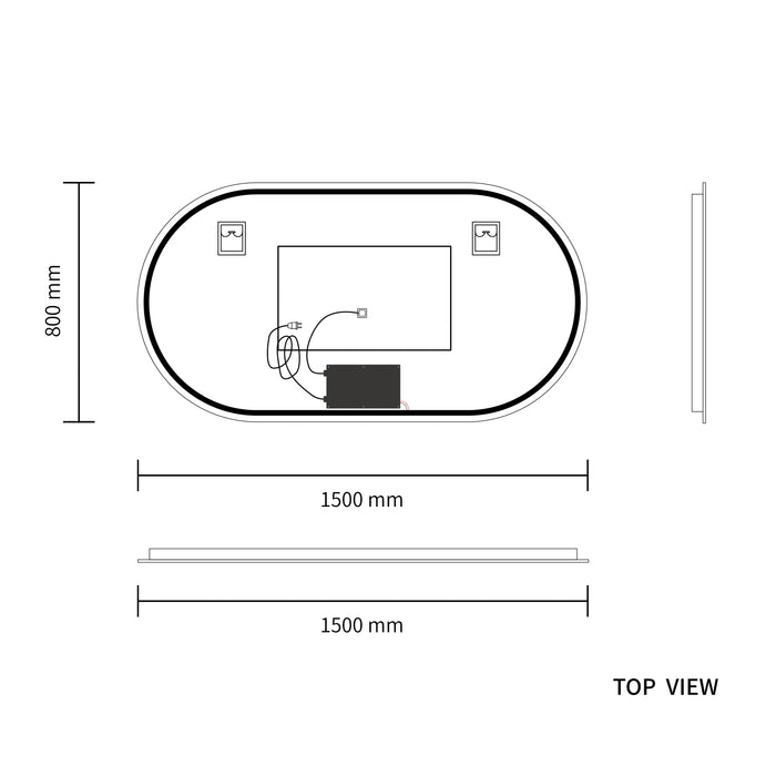 LED Mirror 1500x800 Oval Frameless Touch Backlit LED Mirror MR6-15080