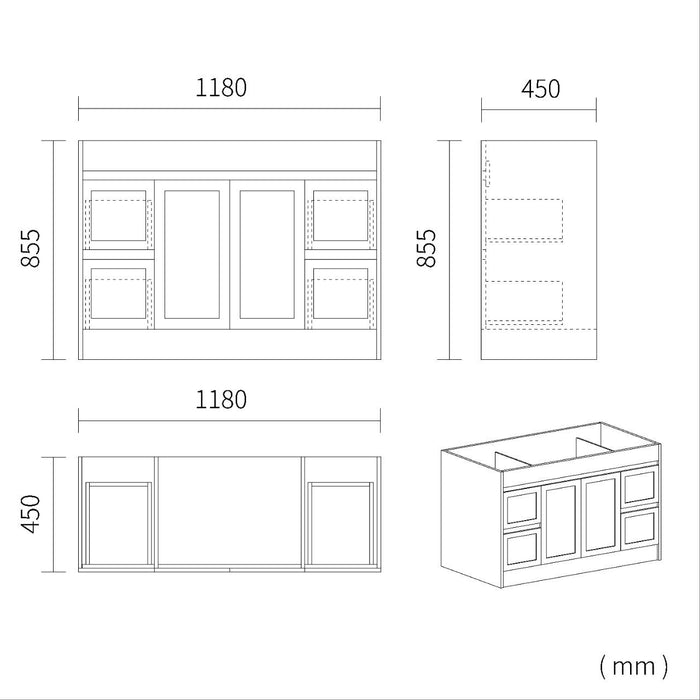 Hampton 1200mm Matte Black Freestanding Vanity V1FS-1200-MB