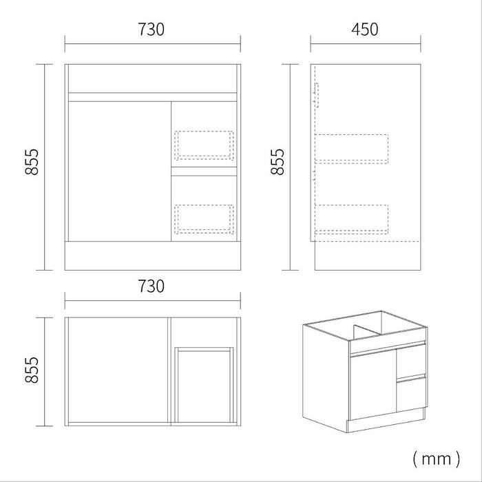 Roma 750mm Natural Oak Timber Look Freestanding Vanity V2FS-750(L/R)-T1