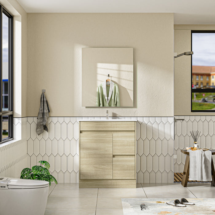 Roma 750mm Natural Oak Timber Look Freestanding Vanity V2FS-750(L/R)-T1