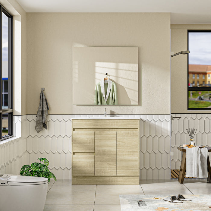 Roma 900mm Natural Oak Timber Look Freestanding Vanity V2FS-900(L/R)-T1