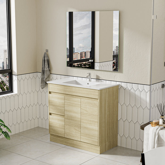 Roma 900mm Natural Oak Timber Look Freestanding Vanity V2FS-900(L/R)-T1