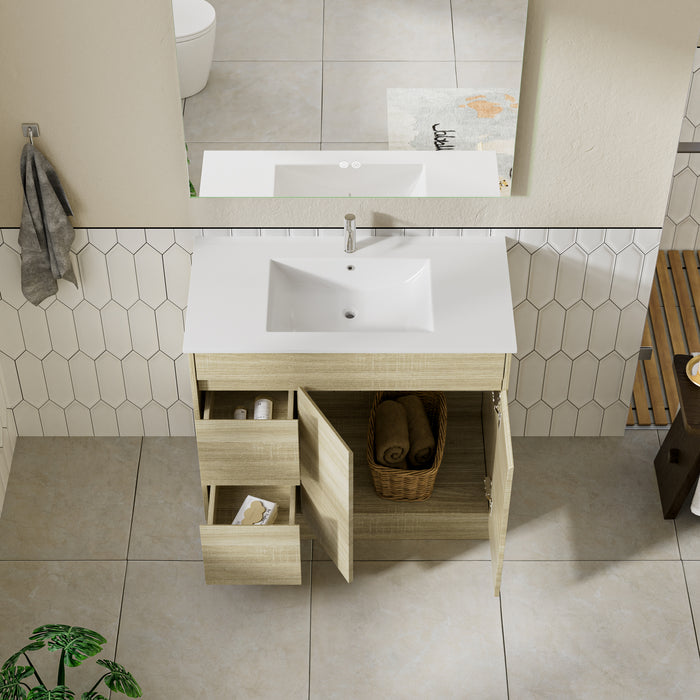 Roma 900mm Natural Oak Timber Look Freestanding Vanity V2FS-900(L/R)-T1