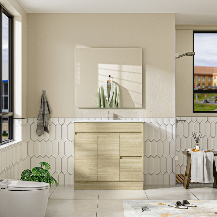 Roma 900mm Natural Oak Timber Look Freestanding Vanity V2FS-900(L/R)-T1