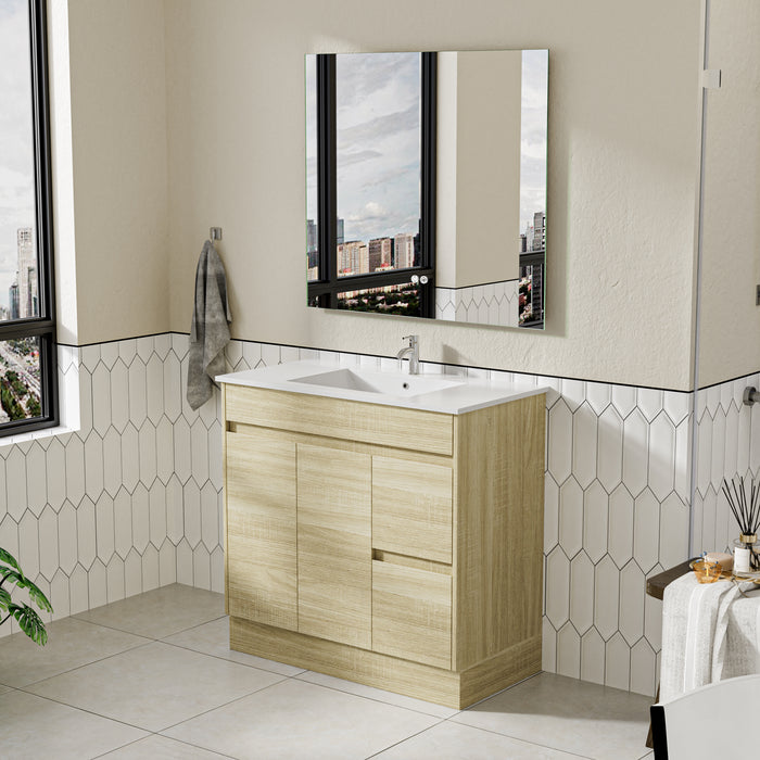 Roma 900mm Natural Oak Timber Look Freestanding Vanity V2FS-900(L/R)-T1