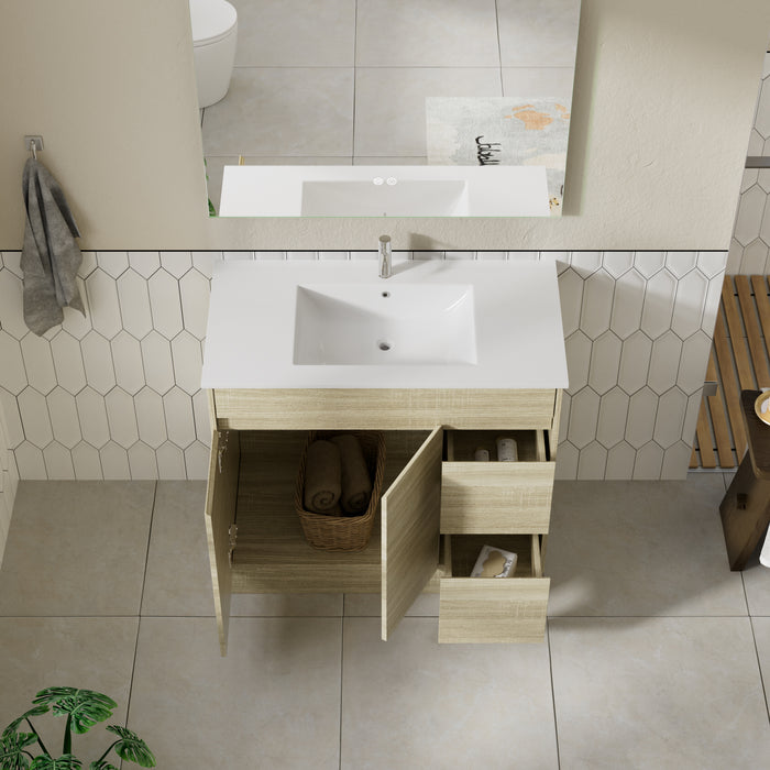Roma 900mm Natural Oak Timber Look Freestanding Vanity V2FS-900(L/R)-T1