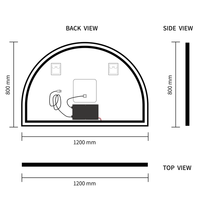 LED Mirror 1200x800 Arched Black Framed Touch Backlit LED Mirror MR4-12080