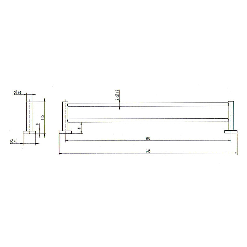 13110BN Brushed Nickel 600mm Double Towel Rail