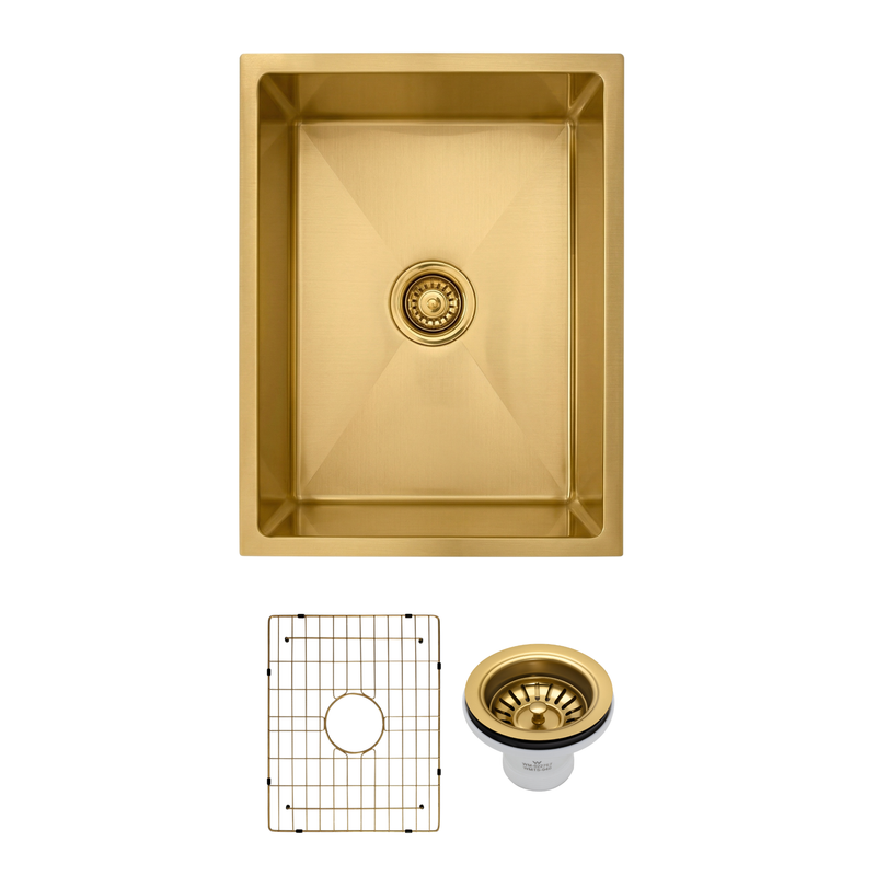Emma 350x450x220 Brushed Brass Gold Single Bowl Stainless Steel Sink