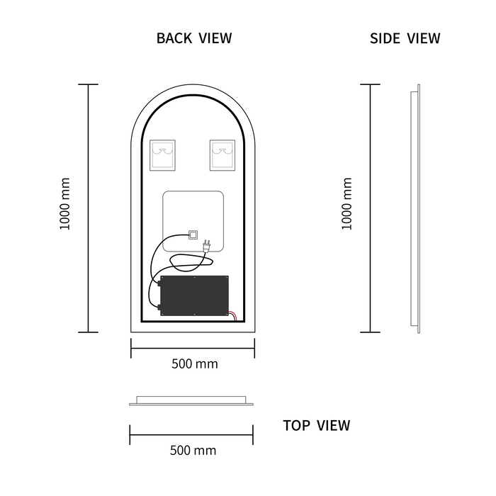 LED Mirror 450x900 Arched Frameless Touch Backlit LED Mirror MR3-4590