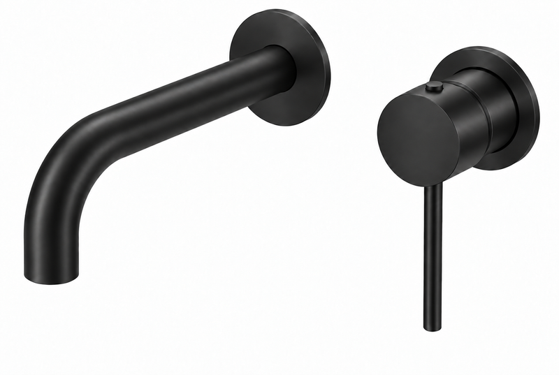 50451-3B Matt Black Wall Basin/Bath Mixer with Spout
