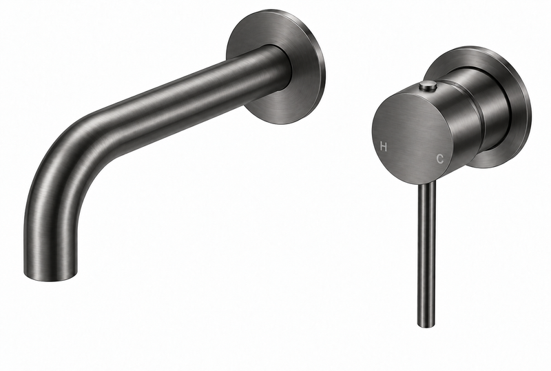 50451-3GM Brushed Gunmetal Wall Basin/Bath Mixer with Spout