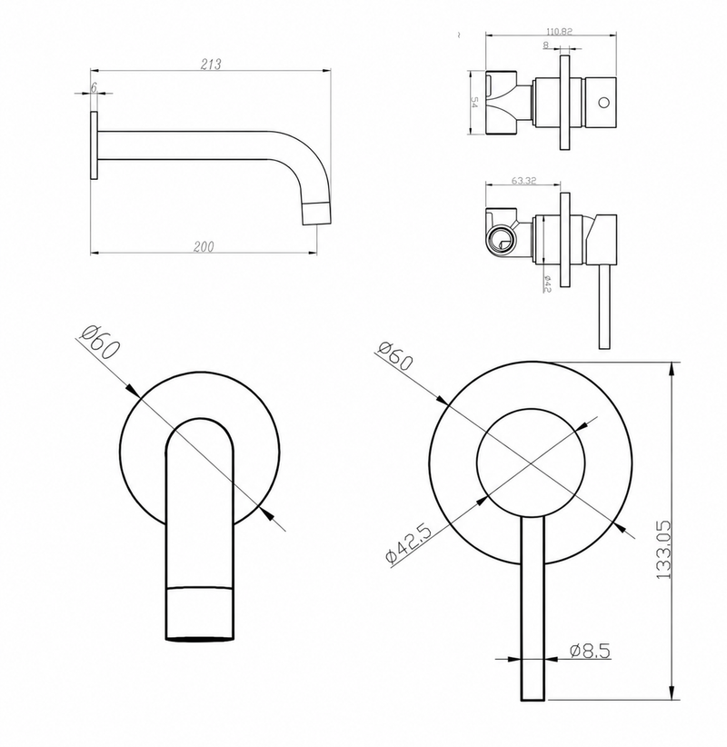 50451-3BN Brushed Nickel Wall Basin/Bath Mixer with Spout