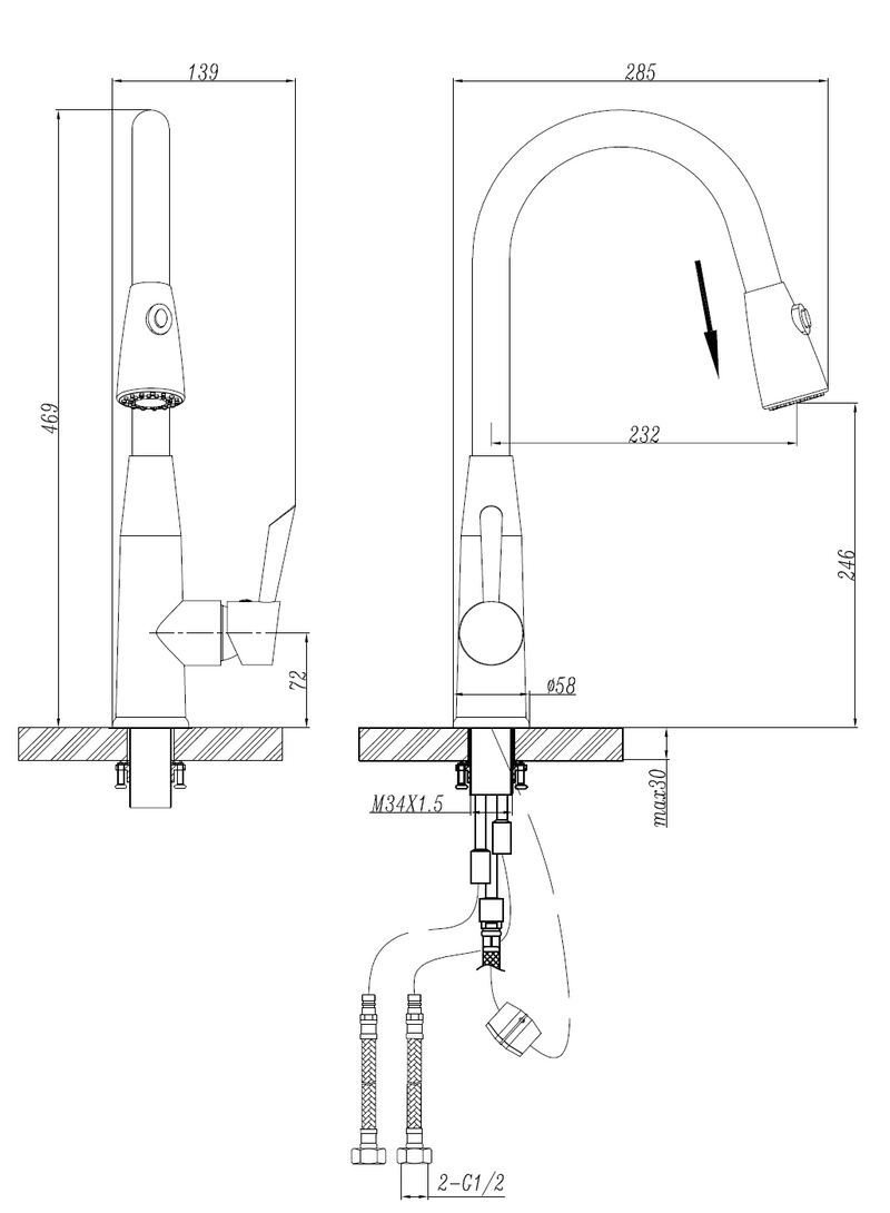 57305BN Brushed Nickel Pull-Out Kitchen/Laundry Sink Mixer
