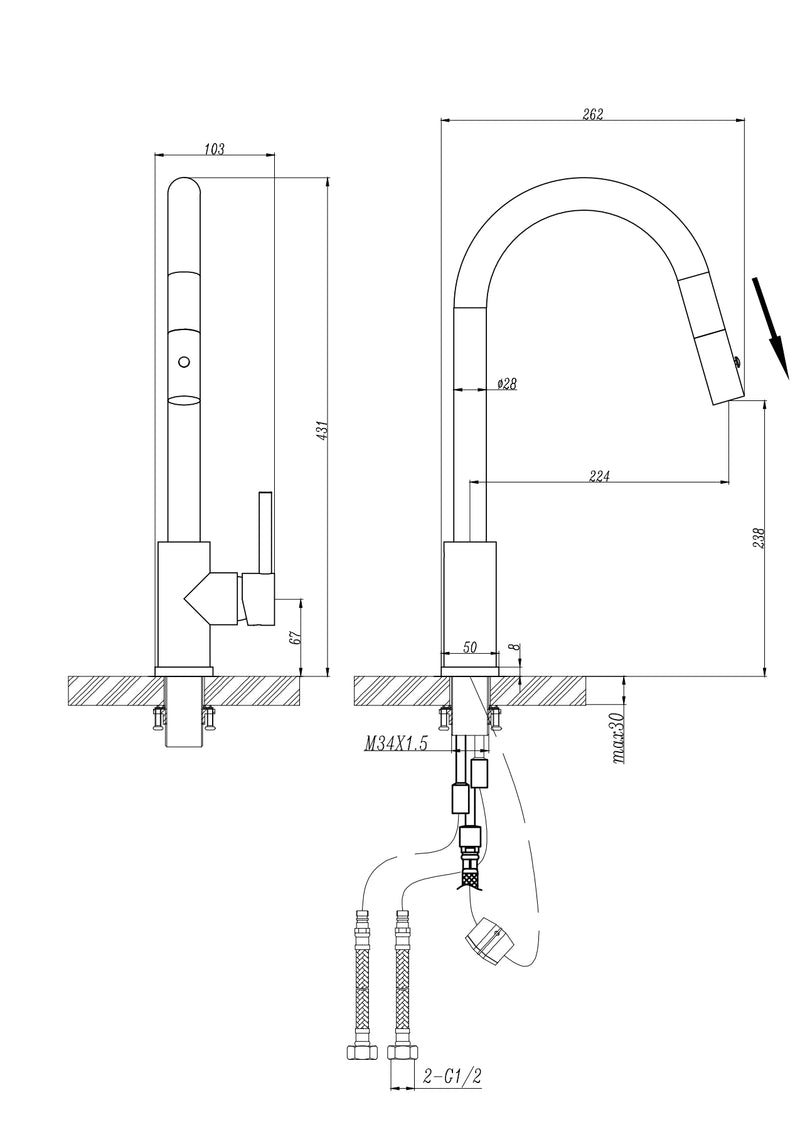59505BN Brushed Nickel Pull-Out Kitchen/Laundry Sink Mixer