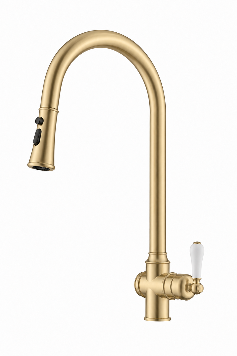 Brushed Gold Classico Heritage Pull-Out Kitchen/Laundry Sink Mixer