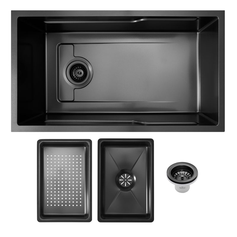 Mia 800x450x230 Embossed Gunmetal Black Single Bowl Stainless Steel Sink