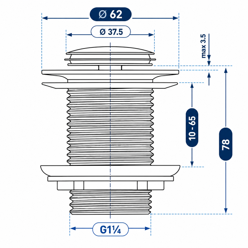 Chrome 32mm Basin Pop up Waste Plug No Overflow