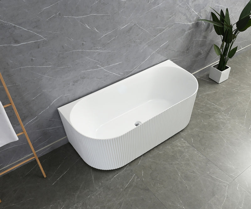 Sorrento Fluted Groove 1700mm Back To Wall Gloss White Bathtub AM-1700