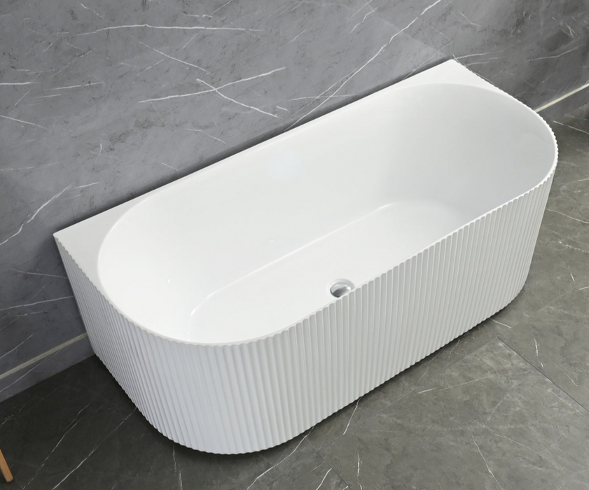 Sorrento Fluted Groove 1500mm Back To Wall Gloss White Bathtub AM-1500