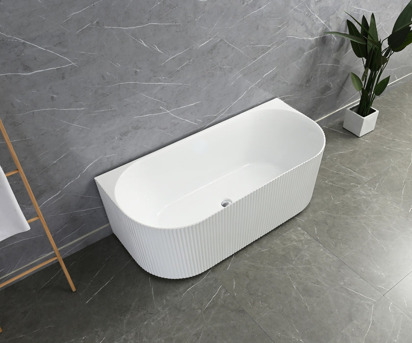 Sorrento Fluted Groove 1500mm Back To Wall Gloss White Bathtub AM-1500