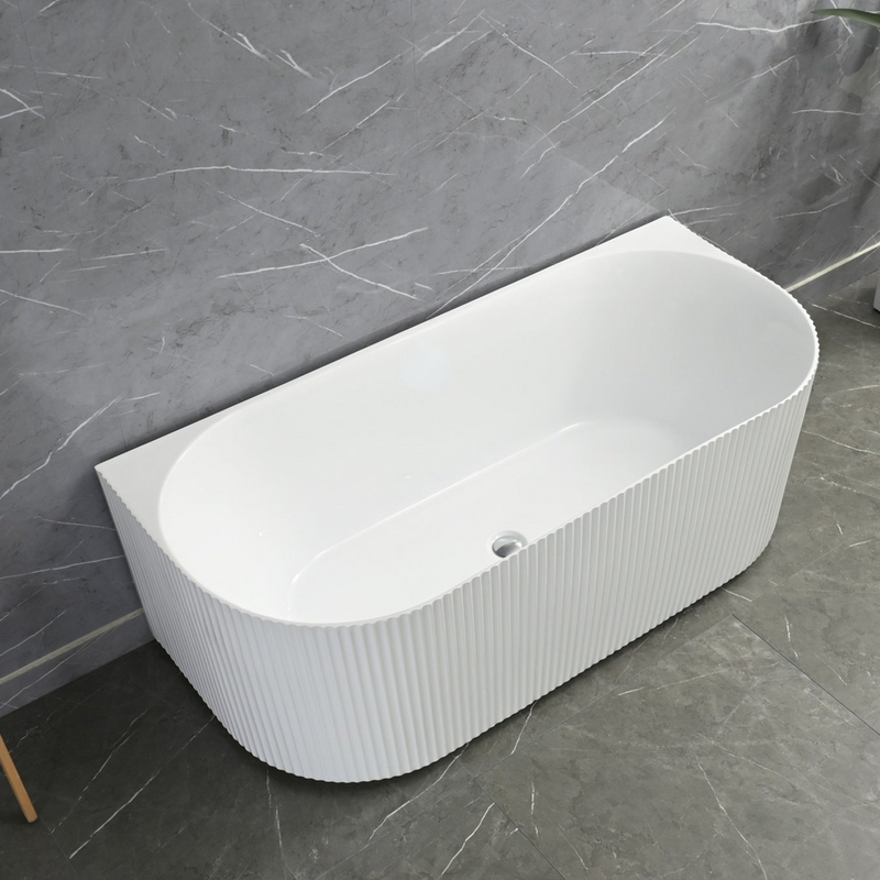 Sorrento Fluted Groove 1700mm Back To Wall Gloss White Bathtub AM-1700