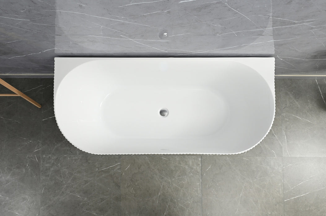 Sorrento Fluted Groove 1500mm Back To Wall Gloss White Bathtub AM-1500