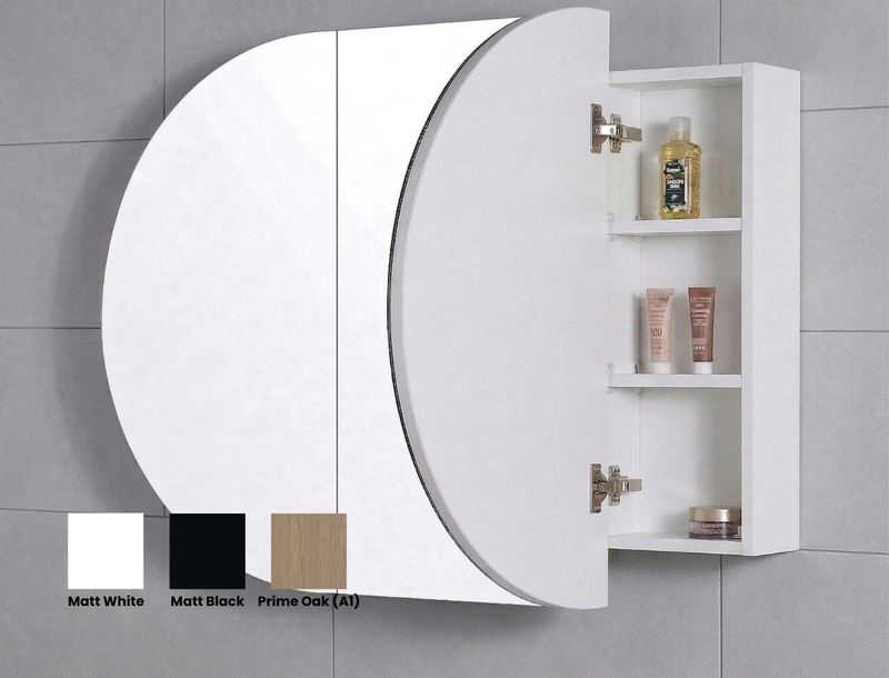 Amber 900/1200/1500mm Oval Matte White/Matt Black/Prime Oak(A1) Shaving Cabinet
