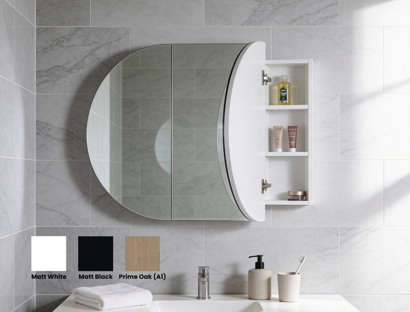 Amber 900/1200/1500mm Oval Matte White/Matt Black/Prime Oak(A1) Shaving Cabinet