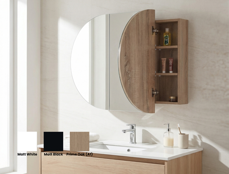 Amber 900/1200/1500mm Oval Matte White/Matt Black/Prime Oak(A1) Shaving Cabinet