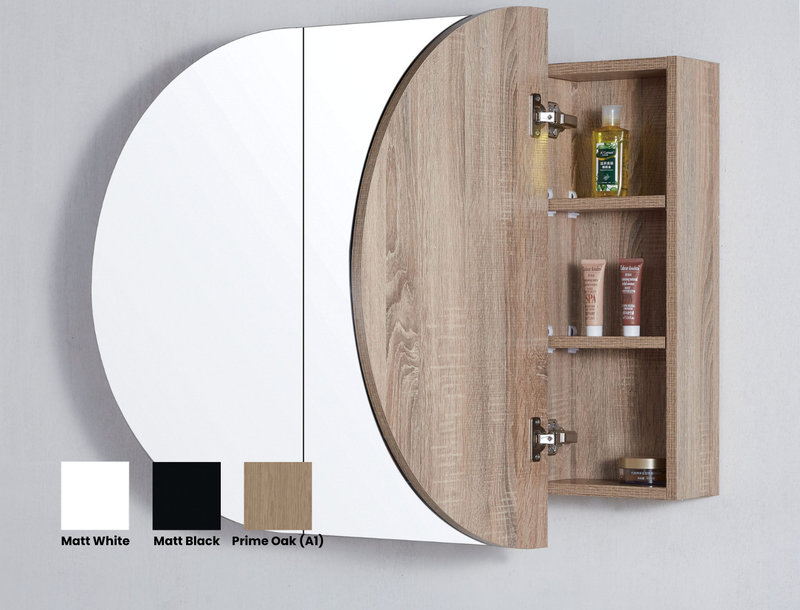 Amber 900/1200/1500mm Oval Matte White/Matt Black/Prime Oak(A1) Shaving Cabinet