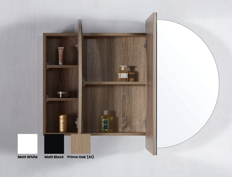 Amber 900/1200/1500mm Oval Matte White/Matt Black/Prime Oak(A1) Shaving Cabinet