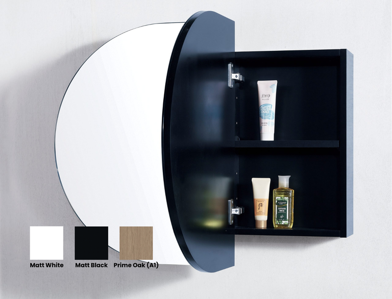 Amber 900/1200/1500mm Oval Matte White/Matt Black/Prime Oak(A1) Shaving Cabinet