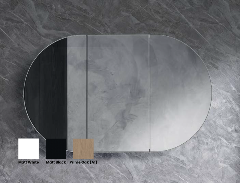 Amber 900/1200/1500mm Oval Matte White/Matt Black/Prime Oak(A1) Shaving Cabinet