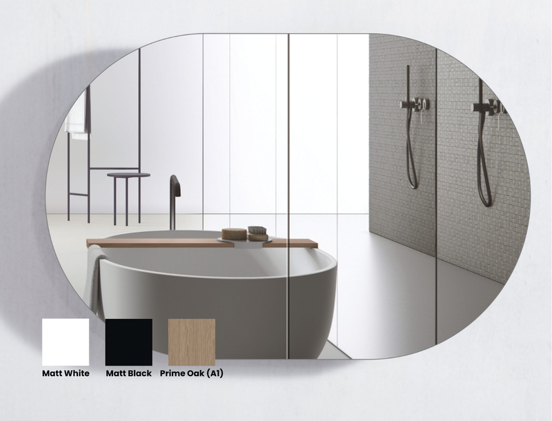 Amber 900/1200/1500mm Oval Matte White/Matt Black/Prime Oak(A1) Shaving Cabinet