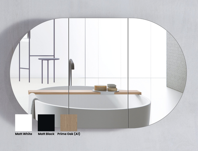 Amber 900/1200/1500mm Oval Matte White/Matt Black/Prime Oak(A1) Shaving Cabinet