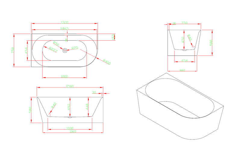 Ava 1500mm Corner (Left) Gloss White Bathtub BRC-1500L
