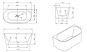 Technical drawing of a freestanding bathtub with dimensions