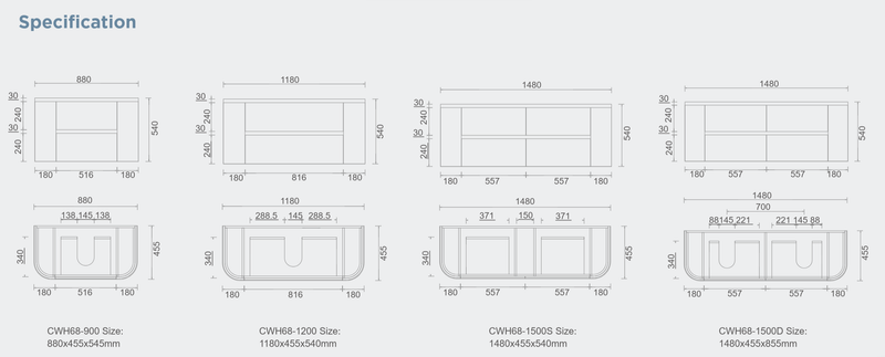Bristol 900/ 1200/ 1500mm Fluted Matt White Curved Wall hung Vanity