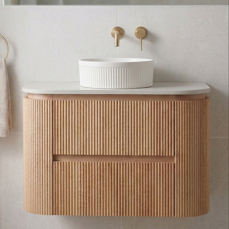 Bristol 1200mm Fluted Rosewood Curved Wall hung Vanity