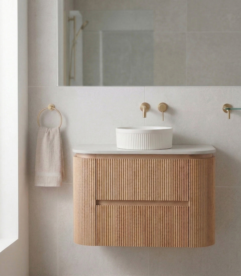 Bristol 1200mm Fluted Rosewood Curved Wall hung Vanity