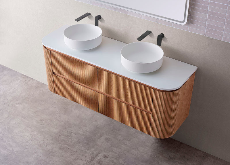 Bristol 1500mm DOUBLE Fluted Rosewood Curved Wall hung Vanity