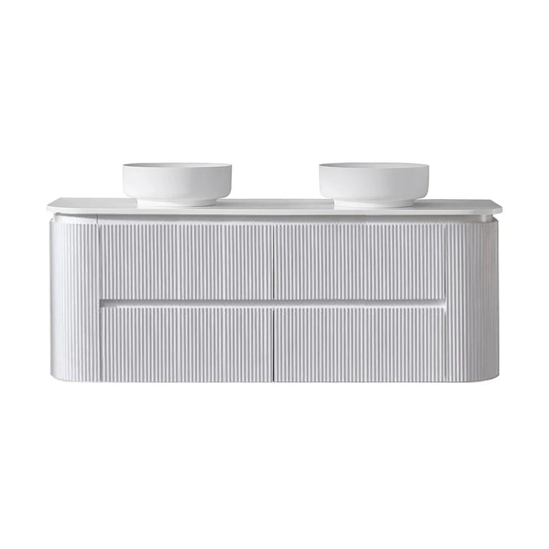 Bristol 900/ 1200/ 1500mm Fluted Matt White Curved Wall hung Vanity