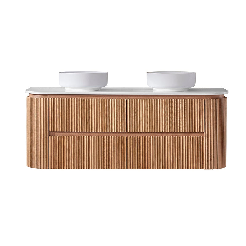 Bristol 1500mm DOUBLE Fluted Rosewood Curved Wall hung Vanity