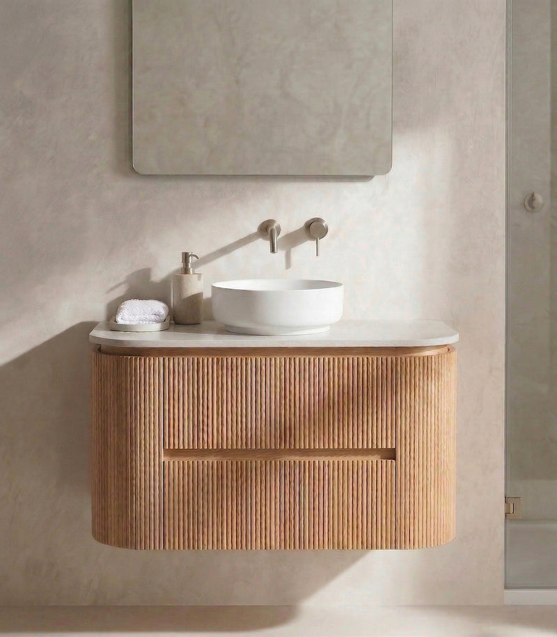 Bristol 900mm Fluted Rosewood Curved Wall hung Vanity