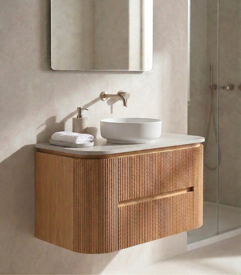 Bristol 900mm Fluted Rosewood Curved Wall hung Vanity