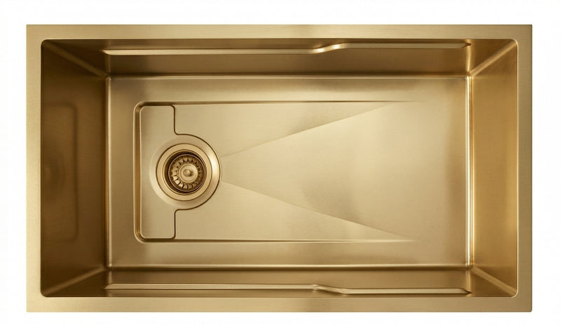 Mia 800x450x230 Embossed Brushed Brass Gold Single Bowl Stainless Steel Sink
